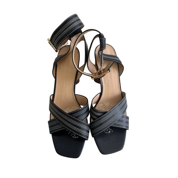 VERONICA BEARD Navy Leather Stacked Ankle Strap Heels Size 8 - Picture 2 of 8
